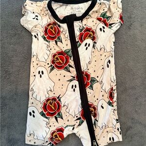 Twisted Lily Ghost & Rose Zip Shorty Romper - White/Red bamboo